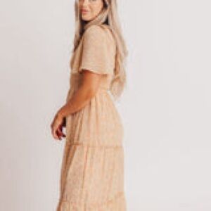Worth Collective Milan Smocked Chic Peach Floral Midi Dress - Bump Friendly!